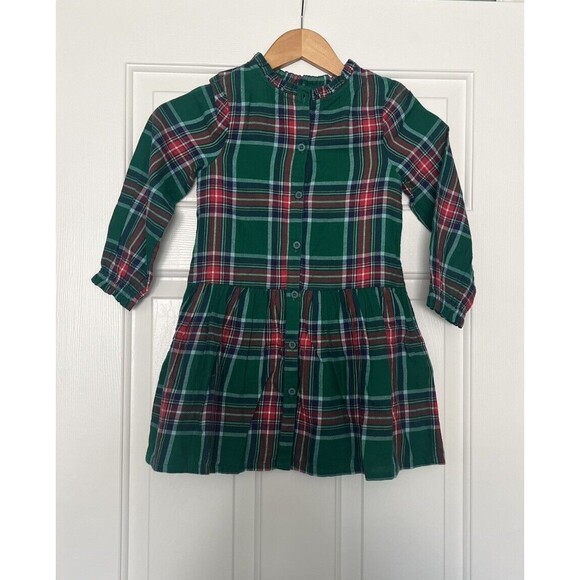 Boden Dress Girls Green Flannel Plaid Size 5-6 NWT Pockets